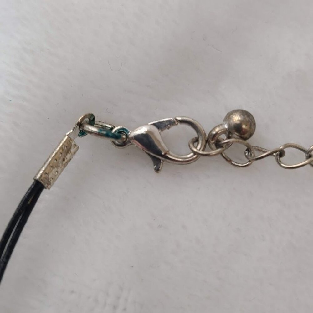 Beaded Black Pendant Statement Necklace  Adjustable Chain Silver-Tone Accents - Picture 3 of 11